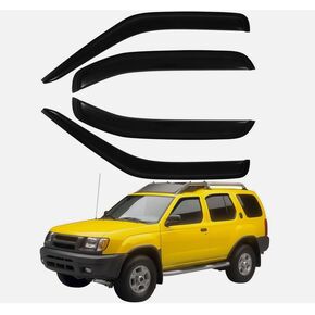 Original 4pcs Wind Deflector, Outside Mount Tape-On Rain Guards Set, Nice Side Window Visors Compatible with 2000-2004 Nissan Frontier Crew Cab 4 Full Size 94627