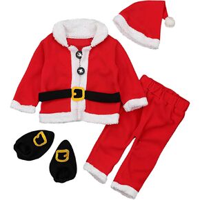 Baby Boys Christmas Coats Tops+Pants+Hat+Socks 4Pcs Santa Clothes Set for 2-7 Years