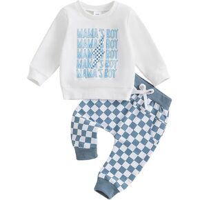 Baby Clothes Boy 3 6 9 12 18 24 Months 2T 3T Fall Winter Outfits Toddler Funny Letter Sweatshirt + Checkered Pants