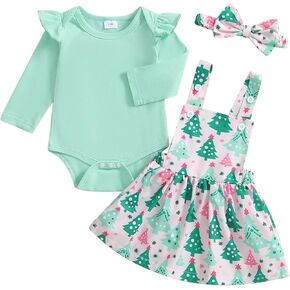 Baby Girl Christmas Outfit Long Sleeve Onesie Romper Christmas Tree Overalls Skirt Dress Newborn Princess Clothes