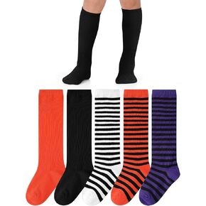 Foaincore 5 Pairs Halloween Baby Socks Long Striped Toddler Witch Socks Newborn Baby Knitting Seamless Cotton Stockings (1-3 Years Old)