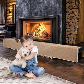 Fireplace Baby Proofing -Thick Fireplace Hearth Cushion- Fireplace Hearth Cover Baby Proof for Edge and Corner Guard，94" X 35" Brown