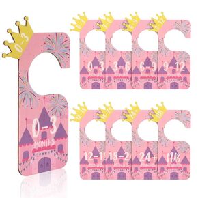 8pcs Baby Closet Dividers, Double-Sided Baby Wardrobe Divider Multi-Color Wooden Clothes Size Classification Hanger for Newborn Clothing Organizer Nursery Party Gift Supplies (Crown)