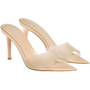 Women's Clear Pointed Open Toe Stiletto Heel Slide Sandals Fashion Sexy Slip On Transparent Strap High Heels Mules Summer Backless Party Wedding Prom Dress Shoes