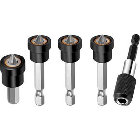 5pcs Premium Magnetic Drywall Screw Setter - PH2 Bits for Plasterboard Sheetrock Screw 1/4 Inch Hex Shank Positioning Bit Batch Head with 60mm Extension Socket Drill Bit Holder in Kuwait