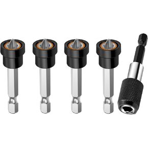 5pcs Premium Magnetic Drywall Screw Setter - PH2 Bits for Plasterboard Sheetrock Screw 1/4 Inch Hex Shank Positioning Bit Batch Head with 60mm Extension Socket Drill Bit Holder