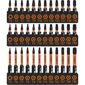 HORUSDY Impact Torx Bit Set, 36-Piece Tamper-Proof Star Bit Set (T5-T40) for Impact Driver, Tamper-Resistant Fastener Star Drive Bit, S2 Steel, 1" & 2.3" Long, with Storage Box