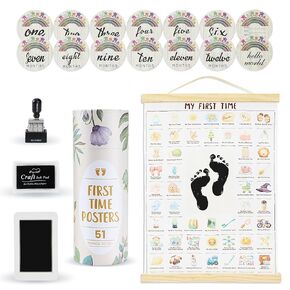 Baby Shower Gifts for Girls Boys, 6 pcs Baby Gifts for Christmas, Newborn, New Mom, Personalized Gifts for Poster My First Times,Baby Monthly Milestone Cards,Inkless Footprint Kit