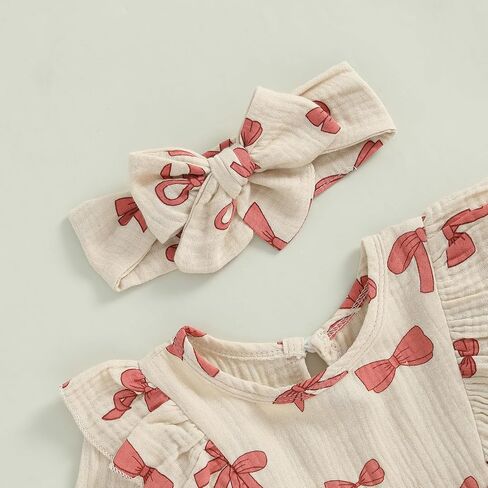 NZNDSHD Newborn Baby Girl Romper Long Sleeve Jumpsuit Cute Bow Print One Piece Clothes Fall Winter Outfit with Headband in Saudi Arabia