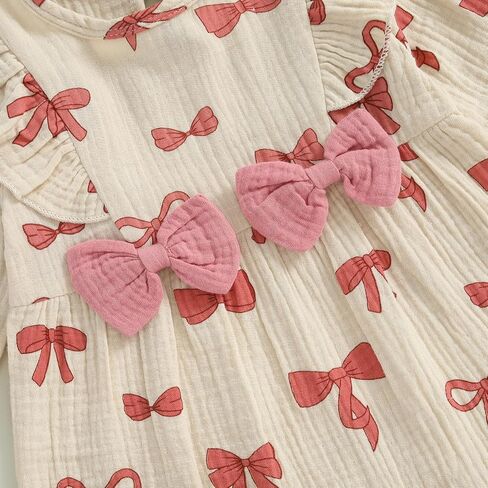 NZNDSHD Newborn Baby Girl Romper Long Sleeve Jumpsuit Cute Bow Print One Piece Clothes Fall Winter Outfit with Headband in Saudi Arabia