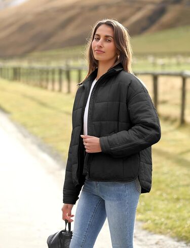 Bianstore Women's Oversized Splice Quilted Lightweight Puffer Jacket Casual Padded Coat in Kuwait