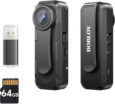 كاميرا الجسم BOBLOV W1 1080P سعة 64 جيجابايت، تدعم الكاميرا القابلة للارتداء 90 دقيقة مع تسجيل حلقة، سهلة الاستخدام ويمكن حملها للسفر والمشي وتنفيذ القانون والأنشطة الخارجية in Saudi Arabia