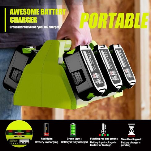 شاحن سريع بديل بـ 6 منافذ لمحطة شاحن بطارية Ryobi 18 فولت، شاحن تسلسلي متوافق مع بطارية Ryobi ONE+ 18V P102 P104 P105 P106 P108 P107 P109 لأدوات Ryobi الكهربائية in Kuwait