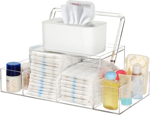 Diaper Caddy Organizer, Acrylic Diaper Organizer for Changing Table, Baby Caddy Organizer with Handle for Diapers, Nursery, Wipe Dispenser, Wipe Warmer in Saudi Arabia
