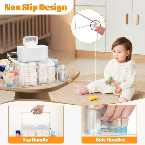 Diaper Caddy Organizer, Acrylic Diaper Organizer for Changing Table, Baby Caddy Organizer with Handle for Diapers, Nursery, Wipe Dispenser, Wipe Warmer in Saudi Arabia
