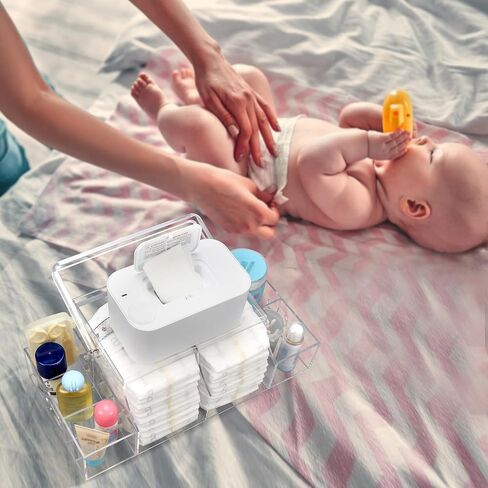 Diaper Caddy Organizer, Acrylic Diaper Organizer for Changing Table, Baby Caddy Organizer with Handle for Diapers, Nursery, Wipe Dispenser, Wipe Warmer in Saudi Arabia