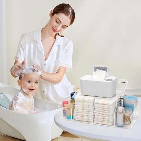 Diaper Caddy Organizer, Acrylic Diaper Organizer for Changing Table, Baby Caddy Organizer with Handle for Diapers, Nursery, Wipe Dispenser, Wipe Warmer in Saudi Arabia