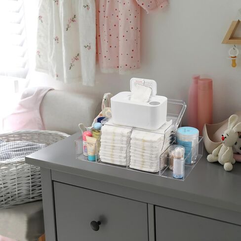 Diaper Caddy Organizer, Acrylic Diaper Organizer for Changing Table, Baby Caddy Organizer with Handle for Diapers, Nursery, Wipe Dispenser, Wipe Warmer in Saudi Arabia
