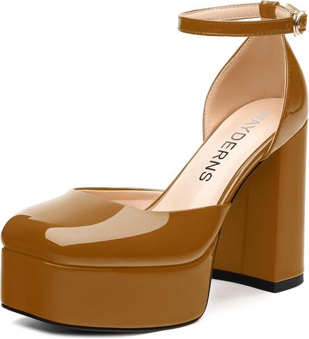WAYDERNS Platform Heels for Women Block High Heel Closed Square Toe Ankle Strap 4.3 Inch Pumps Fashion Party Dress Shoes in Saudi Arabia
