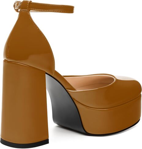 WAYDERNS Platform Heels for Women Block High Heel Closed Square Toe Ankle Strap 4.3 Inch Pumps Fashion Party Dress Shoes in Saudi Arabia