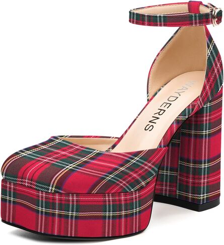 WAYDERNS كعب منصة للنساء كتلة عالية الكعب مغلق تو ساحة الكاحل حزام 4.3 بوصة مضخات موضة فستان الحفلات الأحذية in Kuwait