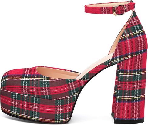 WAYDERNS كعب منصة للنساء كتلة عالية الكعب مغلق تو ساحة الكاحل حزام 4.3 بوصة مضخات موضة فستان الحفلات الأحذية in Kuwait