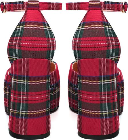 WAYDERNS كعب منصة للنساء كتلة عالية الكعب مغلق تو ساحة الكاحل حزام 4.3 بوصة مضخات موضة فستان الحفلات الأحذية in Kuwait