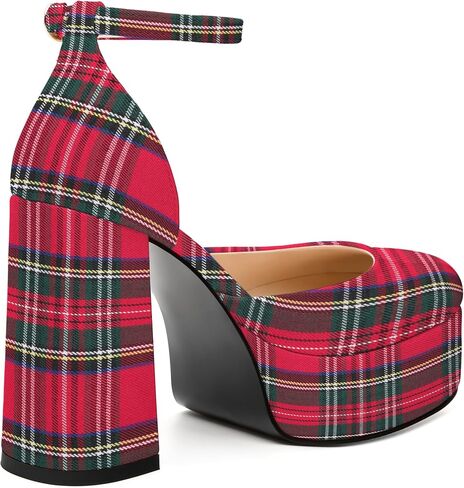 WAYDERNS كعب منصة للنساء كتلة عالية الكعب مغلق تو ساحة الكاحل حزام 4.3 بوصة مضخات موضة فستان الحفلات الأحذية in Kuwait