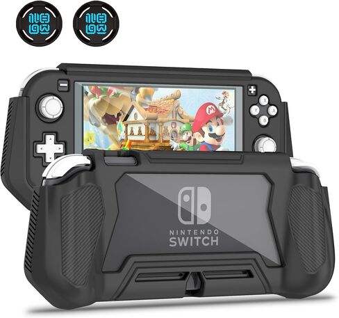 Switch Lite Case Protective Case for Nintendo Switch Lite, Case Compatible with Nintendo Switch Lite Hand Grip Case with Detachable TPU+Built-in PC Screen Protector & 2 x Thumb Grip Caps (Obsidian) in Saudi Arabia