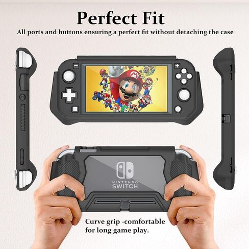Switch Lite Case Protective Case for Nintendo Switch Lite, Case Compatible with Nintendo Switch Lite Hand Grip Case with Detachable TPU+Built-in PC Screen Protector & 2 x Thumb Grip Caps (Obsidian) in Saudi Arabia