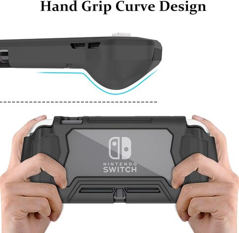 Switch Lite Case Protective Case for Nintendo Switch Lite, Case Compatible with Nintendo Switch Lite Hand Grip Case with Detachable TPU+Built-in PC Screen Protector & 2 x Thumb Grip Caps (Obsidian) in Saudi Arabia