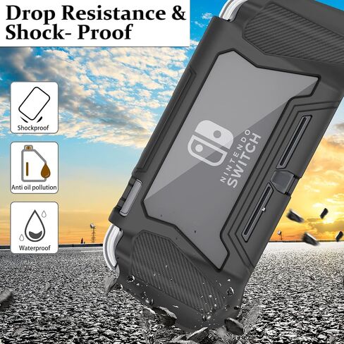 Switch Lite Case Protective Case for Nintendo Switch Lite, Case Compatible with Nintendo Switch Lite Hand Grip Case with Detachable TPU+Built-in PC Screen Protector & 2 x Thumb Grip Caps (Obsidian) in Saudi Arabia