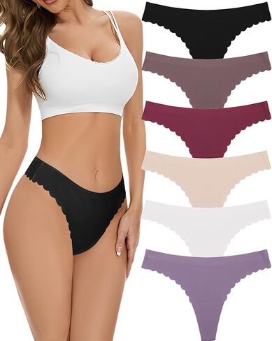 FINETOO 6 Pack Seamless Thongs for Women No Show Wavy Edge Side Women's Thong panties Ladies Underwear Sexy S-XL in Kuwait