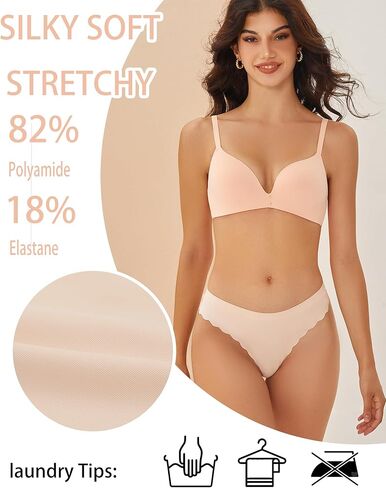 FINETOO 6 Pack Seamless Thongs for Women No Show Wavy Edge Side Women's Thong panties Ladies Underwear Sexy S-XL in Kuwait