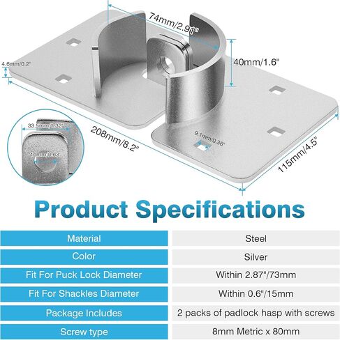 IRONWALLS Puck Lock Hasp Black 2 Packs, Heavy Duty Lock Hasp for Hidden Shackle Padlock Diameter within 2-7/8"/73mm, Steel Puck Lock Holders Brackets for Shipping Container, Trailers Doors in Kuwait