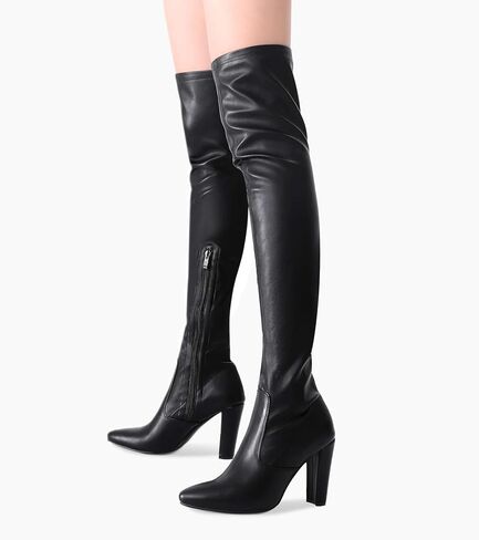 حذاء بوت عالي من الجلد السويدي المطاطي من Shoe'N Tale بكعب مكتنز فوق الركبة (7، أسود) in Kuwait