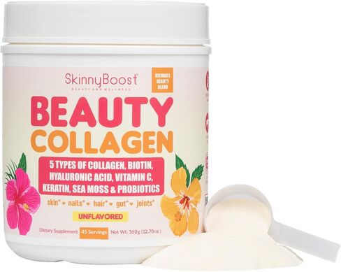 Beauty Collagen-Berry Mix Flavored-Ultimate Beauty Blend with 5 Types of Collagen, Sea Moss, Biotin, Keratin, Hyaluronic Acid, Vitamin C and Probiotics-All Natural, Made in USA -45 Servings in Saudi Arabia
