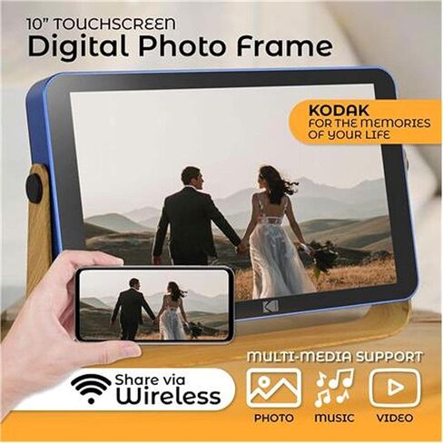 إطار صور رقمي قابل لإعادة الشحن بشاشة لمس ذكية مقاس 10 بوصات من Kodak، مزود بتقنية Wi-Fi مع شاشة عرض صور عالية الدقة ودعم الموسيقى/الفيديو والتقويم وتحديثات الطقس والموقع (RWF-108) - أزرق محيطي in Kuwait
