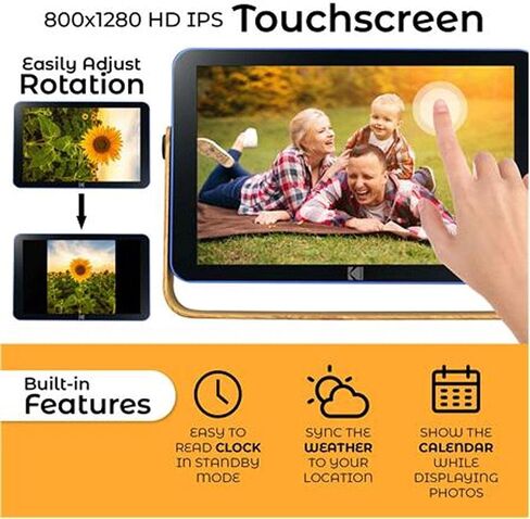 إطار صور رقمي قابل لإعادة الشحن بشاشة لمس ذكية مقاس 10 بوصات من Kodak، مزود بتقنية Wi-Fi مع شاشة عرض صور عالية الدقة ودعم الموسيقى/الفيديو والتقويم وتحديثات الطقس والموقع (RWF-108) - أزرق محيطي in Kuwait