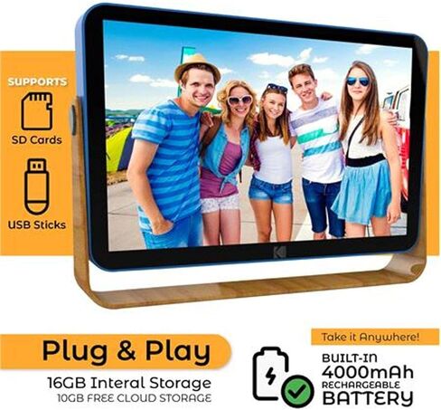 إطار صور رقمي قابل لإعادة الشحن بشاشة لمس ذكية مقاس 10 بوصات من Kodak، مزود بتقنية Wi-Fi مع شاشة عرض صور عالية الدقة ودعم الموسيقى/الفيديو والتقويم وتحديثات الطقس والموقع (RWF-108) - أزرق محيطي in Kuwait