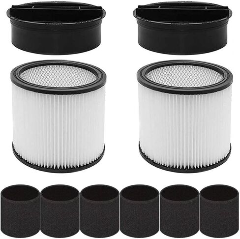 عبوتان من مرشحات استبدال HEPA 90398 لـ Shop-Vac 9039800، 903-98، 903-98-00 مرشح خرطوشة صغيرة من النوع AA الرطب/الجاف مع 6 عبوات 90585 مرشح كم إسفنجي، يناسب معظم 4 جالون وأقل فراغًا in Kuwait