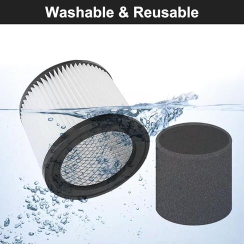 عبوتان من مرشحات استبدال HEPA 90398 لـ Shop-Vac 9039800، 903-98، 903-98-00 مرشح خرطوشة صغيرة من النوع AA الرطب/الجاف مع 6 عبوات 90585 مرشح كم إسفنجي، يناسب معظم 4 جالون وأقل فراغًا in Kuwait