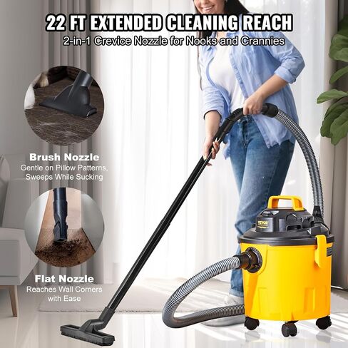 VEVOR Shop Vacuum Wet and Dry, 5 Gallon 6 Peak HP Wet/Dry Vac, Powerful Suction with Blower Function with Attachments 2-in-1 Crevice Nozzle, Small Shop Vac Perfect for Carpet Debris, Pet Hair, Car in Saudi Arabia