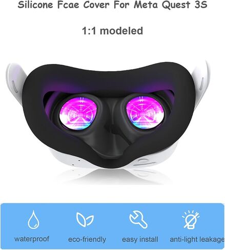 VR Silicone Protective Face Pad Cover for Meta Quest 3S Original Headset Accessories, Easy to Clean, Comfortable and Skin Friendly (Black Silicone) in Saudi Arabia