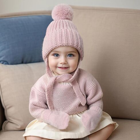 Baby Toddler Winter Hat Gloves,Kids Wool Warm Knitted Hat Gloves for Baby Girls Boys Beanie Cap in Saudi Arabia
