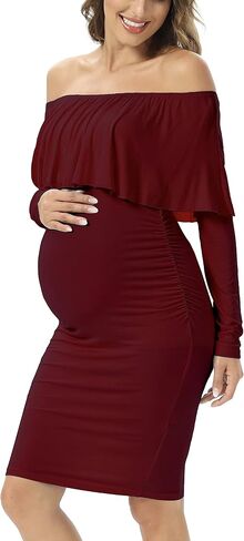 Long Sleeve Ruffle Off Shoulder Maternity Dress Fall Sleeveless Bodycon Dress for Baby Shower in Saudi Arabia