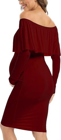 Long Sleeve Ruffle Off Shoulder Maternity Dress Fall Sleeveless Bodycon Dress for Baby Shower in Saudi Arabia