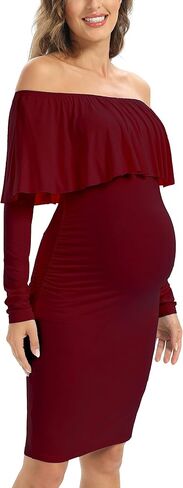 Long Sleeve Ruffle Off Shoulder Maternity Dress Fall Sleeveless Bodycon Dress for Baby Shower in Saudi Arabia