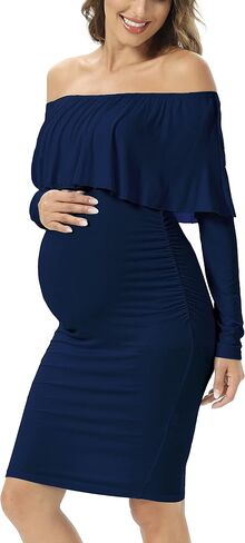 Long Sleeve Ruffle Off Shoulder Maternity Dress Fall Sleeveless Bodycon Dress for Baby Shower in Saudi Arabia