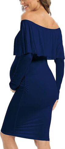 Long Sleeve Ruffle Off Shoulder Maternity Dress Fall Sleeveless Bodycon Dress for Baby Shower in Saudi Arabia